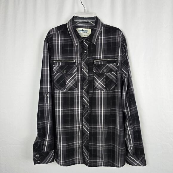Urban Pipeline Button Down Flannel Shirt Men's M Black White Easy-Care Fabric - Picture 1 of 14